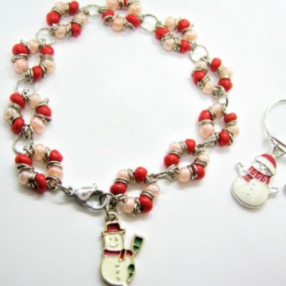Snowman Bracelet and Ring Adjustable Christmas Jewelry Gift for Her - Picture 2 of 5